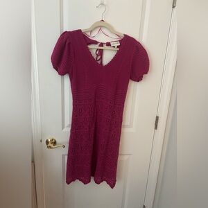 Freshman 1996 Crochet Magenta Pink Mini Dress Puff Sleeve Vneck M